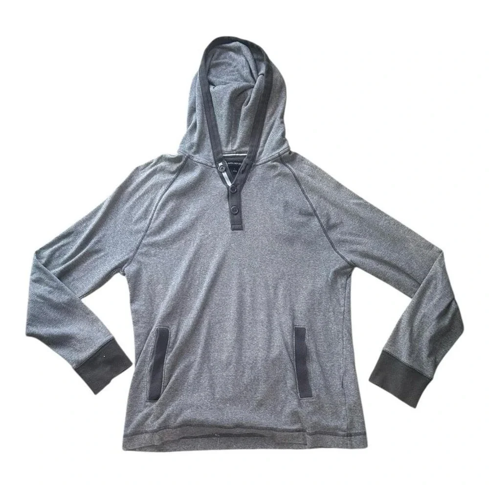 Banana Republic Men's Charcoal Button-Up Hooded Shirt Large